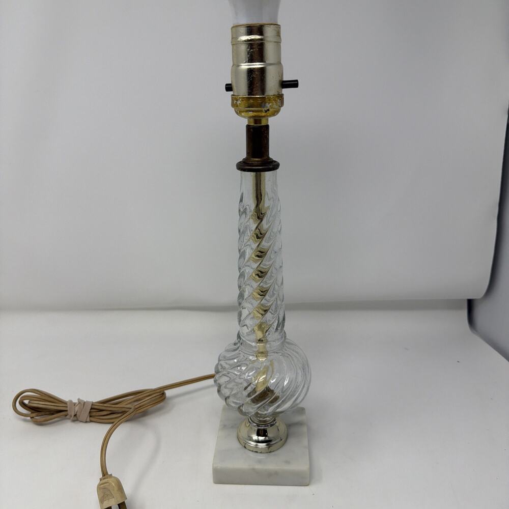 Vintage Clear Glass Marble Base Boudoir Lamp